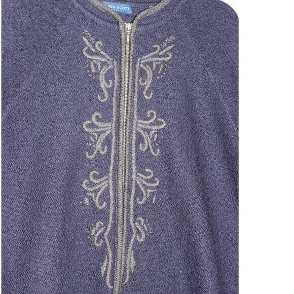 Karen Scott 3XL Vintage Blue Wool Zip Cardigan Cottage Granny Core - Picture 2 of 6